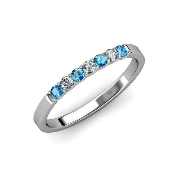 TriJewels 0.19 ctw Blue Topaz and Lab Grown Diamond 7 Stone Wedding Band in 10K Gold