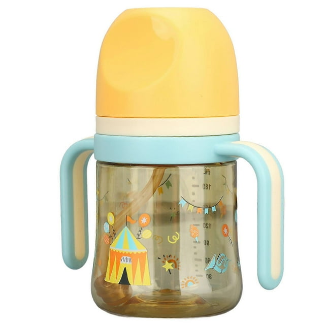 Wide Neck Sippy Straw Bottle Spill Proof Easy Grip Training Cup with Weighted Staw for Toddlers Yellow Small