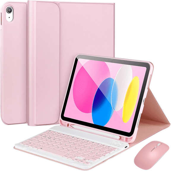 Peidali Keyboard Case for iPad A16 11th/10th Generation 10.9 Inch Magnetic Detachable Bluetooth Keyboard with Pencil Holder Pink
