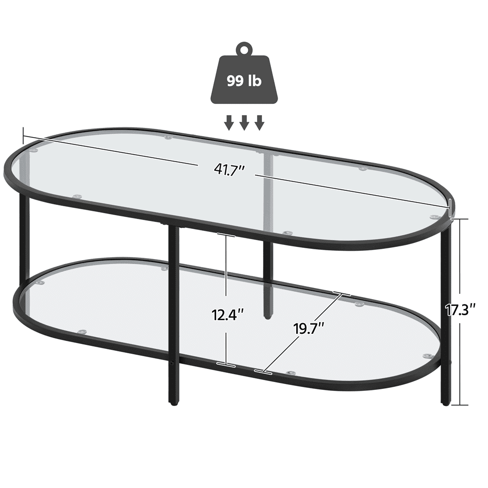 Yaheetech Modern 2-Layer Tempered Glass Oval Coffee Table, Black