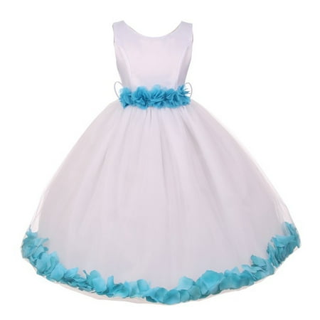 My Best Kids - Little Girls White Turquoise Floral Petals Embellished ...