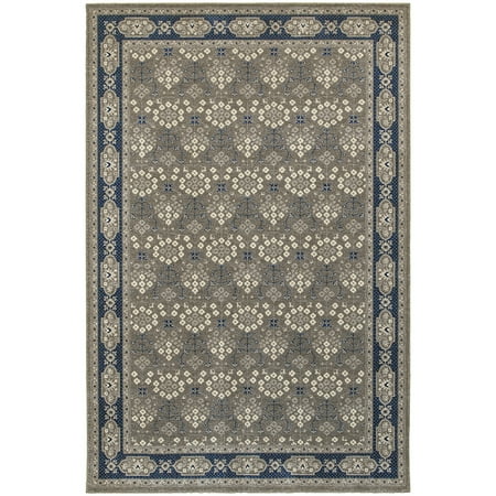 Vine Dot - Moretti Vert Area Rugs - 119U3 Traditional Oriental Grey Dots Circles Vines Lines Rug