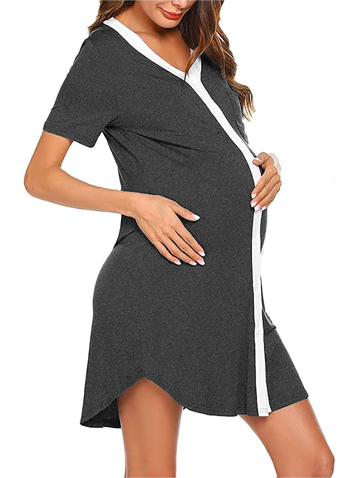 Ekouaer Womens Maternity Nightgowns Button Front Cotton Nursing Sleepdress Short Sleeve Labor And Delivery Gown S-XXL 