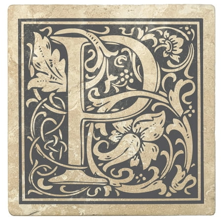 

Set of 4 Absorbent Stone 4 Ornamental Monogram Drink Coasters Pewter Gray