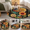 thumbnail image 5 of Round Rugs 8Ft, Vintage Sunflower Round Area Rug Washable Indoor Throw Carpet, Black Boho Ethnic Summer Botanical Large Non Slip Circle Rug for Kids Room RV Home Decor Aesthetic, 5 of 8