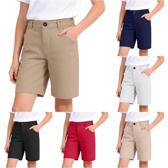 Back to School Uniform Jeggings for Girls Shorts For Girls With Functional Pockets School Shorts For Girls Pants Basic Boy's Short Pants Brown 5-6 Years