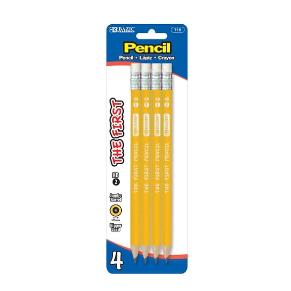 BAZIC #2 HB Jumbo Pencils with Latex-Free Eraser, Pre-Sharpened, 4-Pack