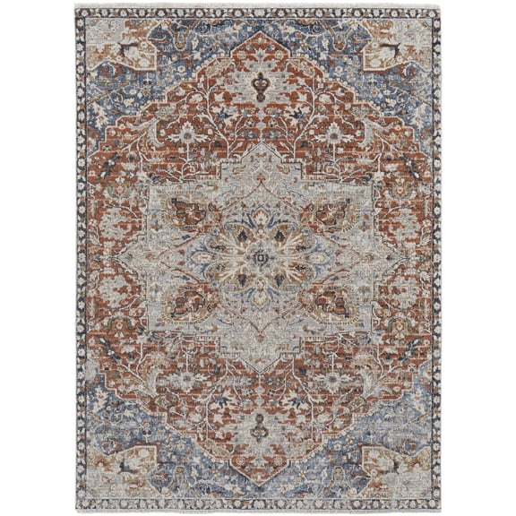 Feizy Kaia Transitional Medallion, Orange/Ivory/Blue, 2' x 3' Accent Rug Sheen Bohemian & Eclectic Oriental Floor Rug for Living room Bedroom