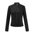 thumbnail image 3 of Outfmvch Blazer For Women 2023 Leather Jacket Long Sleeve Open Front Short Cardigan Suit Jacket Coat Top Womens Blazer Black L, 3 of 8