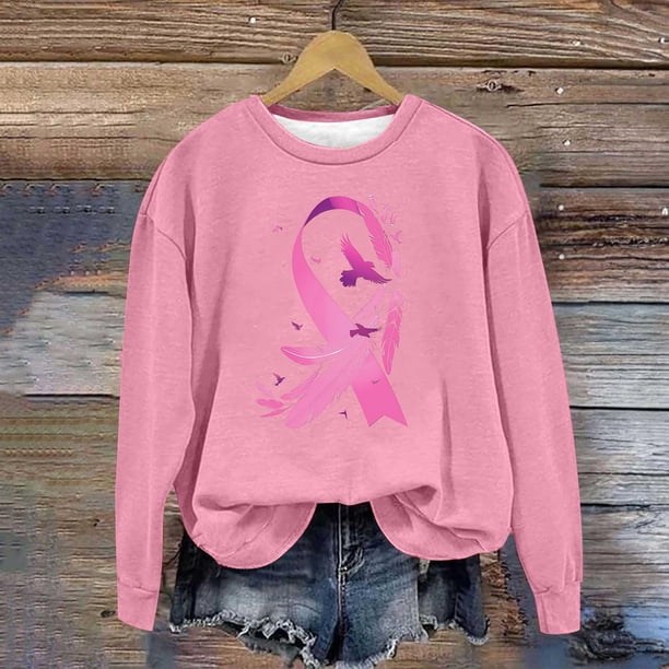 Ailaofu Breast Cancer Awareness Shirt Women Pink Ribbon Graphic Sweatshirt Breast Cancer Survivor Long Sleeve Shirts Tops