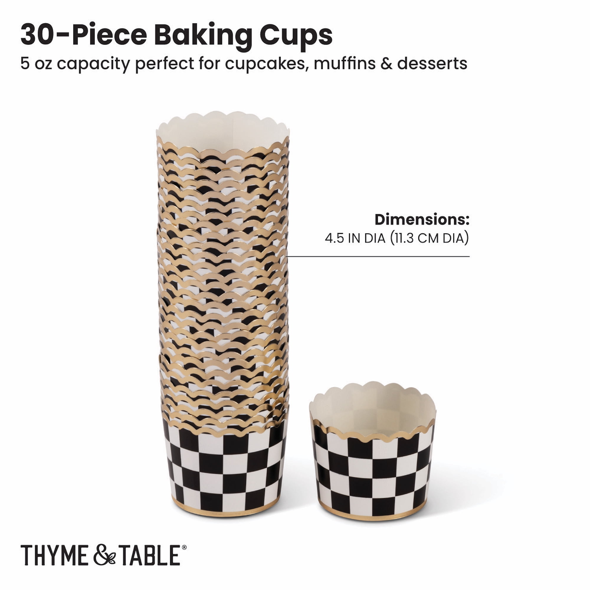 Thyme & Table 30-Piece 5 Oz Paper Baking Cups, Black Checkered