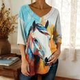 thumbnail image 2 of Idoravan Womens Tops Dressy Casual 3/4 Sleeve Women's 3/4 Sleeve V-Neck Pullover Casual Loose-Fitting Printed Top J Multicolor XXl, 2 of 5