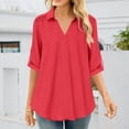 thumbnail image 6 of Vivianyo HD Women's Lace Detail Roll Tab Sleeve Blouse, V-Neck Casual Shirt for Women, Women's Red, Sizes S-4XL, 6 of 6