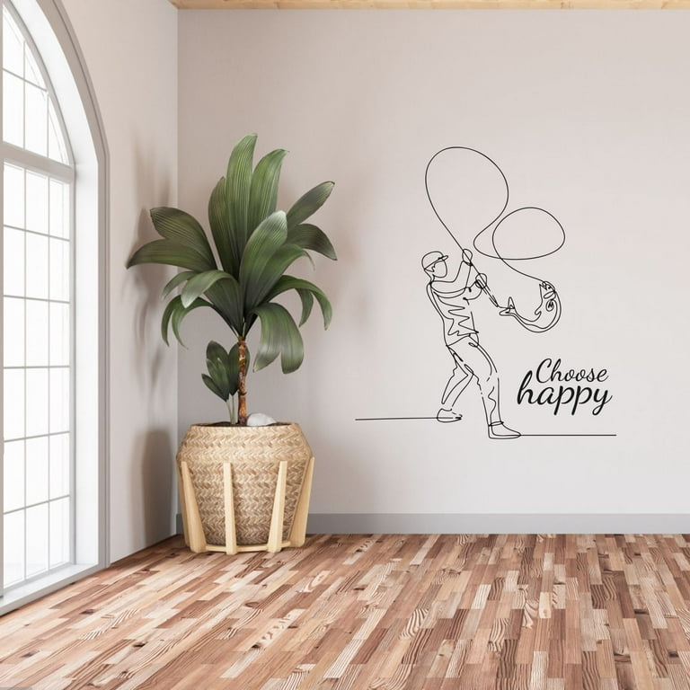 Choose Happy - Quote Fishing Fiherman Line Art Fohing Rod Silhouette  Decoration Design Wall Sticker Wall Art Wall Decal Boys Girls Kids Room  Design Bedroom House Home Decor Stickers Size (30x22 inch) 