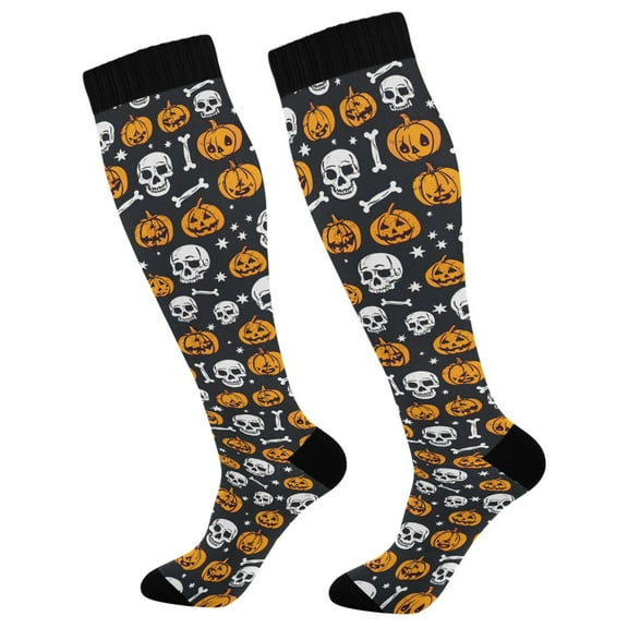 joogoo Pumpkin Skeleton Halloween Socks Women Men Knee High Sock