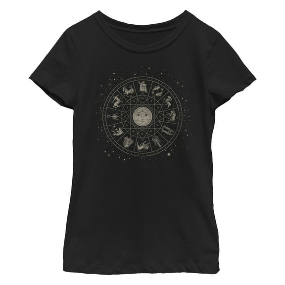 Girl's Lost Gods Celestial Astrological Wheel Graphic Tee Black Medium