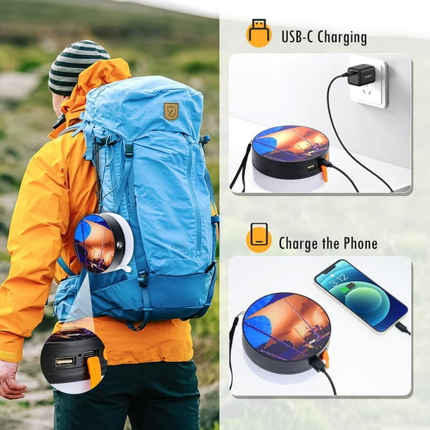 Camping String Lights Camping Lantern Flashlight with 33Ft String Light IP67 Waterproof Camping Lights Rechargeable Portable RGB Multicolor Lights