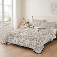 thumbnail image 2 of Queen Quilt Set 90''x96'', Farmhouse Khaki Lightweight Bedspread Coverlet Set with 2 Pillow Shams, Vintage Flower Leaf Botanical Plant Breathable All Season Quilt Bedding for Bedroom/Guest Room, 2 of 9