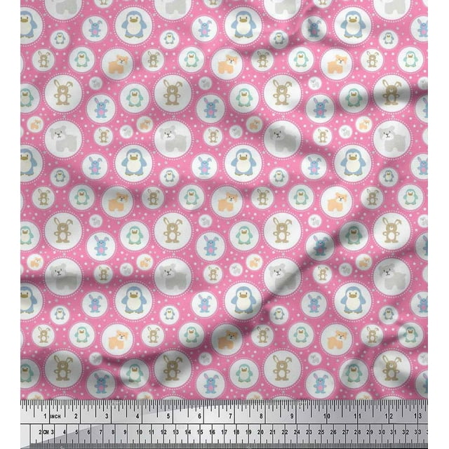 Soimoi Polyester Crepe Fabric Star & Cute Animals Kids Decor Fabric Printed Yard 42 Inch Wide