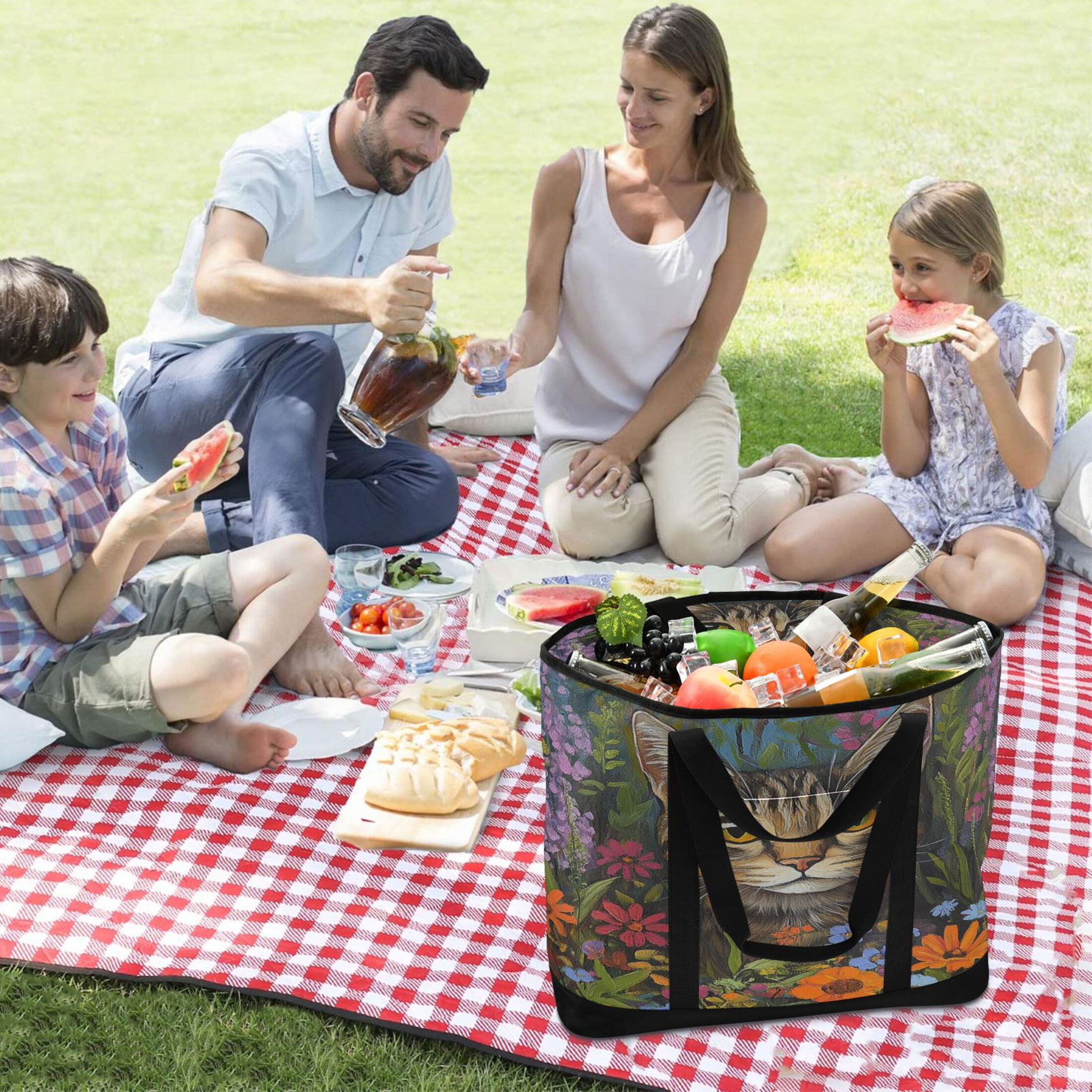 Large Hand-held Ice Pack Picnic Bag Insulation and Refrigeration Suitable for Shopping Picnics and Camping Garden Cute Cat