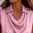 thumbnail image 6 of WMTBSRSW Women's Satin Silky Cowl Neck Drape Ruched Front Short Sleeve Blouse Shirt Top Casual Dressy Loose Summer Clothing Pink Medium, 6 of 8
