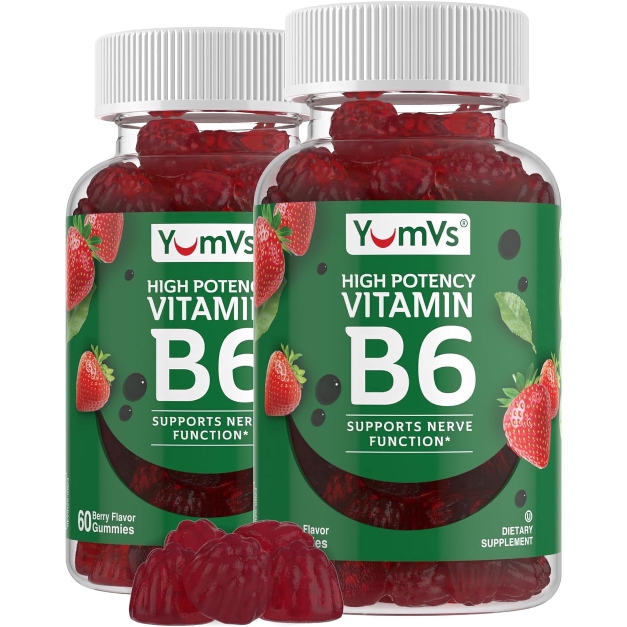 YUM-V'S 100mg Vitamin B6 Gummies Health Supplement for Nerve Function, Strawberry, 60 Count, 2-Pack