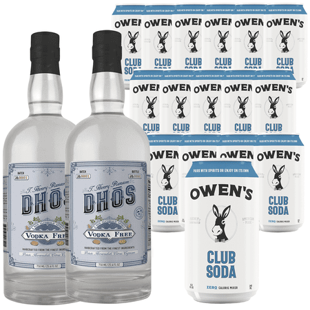 Dhōs Handcrafted Non-Alcoholic Vodka 750 ML Bottle w Pack Owen’s Mixers Club Soda 8.2 OZ Cans - Keto-Friendly, Zero Sugar, Zero Calories, Zero Proof - Perfect for Mocktails - A