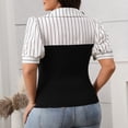thumbnail image 5 of Women‘s Casual Oversize V-Neck Stripe Summer Short Sleeved Blouse T-shirt, 5 of 6