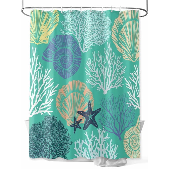 Fsddascl Aqua Gray Shell Coral Shower Curtain Set - 72" x 78" Washable Bathtub Curtain with 12 Hooks, Coastal Summer Beach Nautical Ocean Waterproof Fabric Stall Shower Curtains for Bathroom/Bathtub