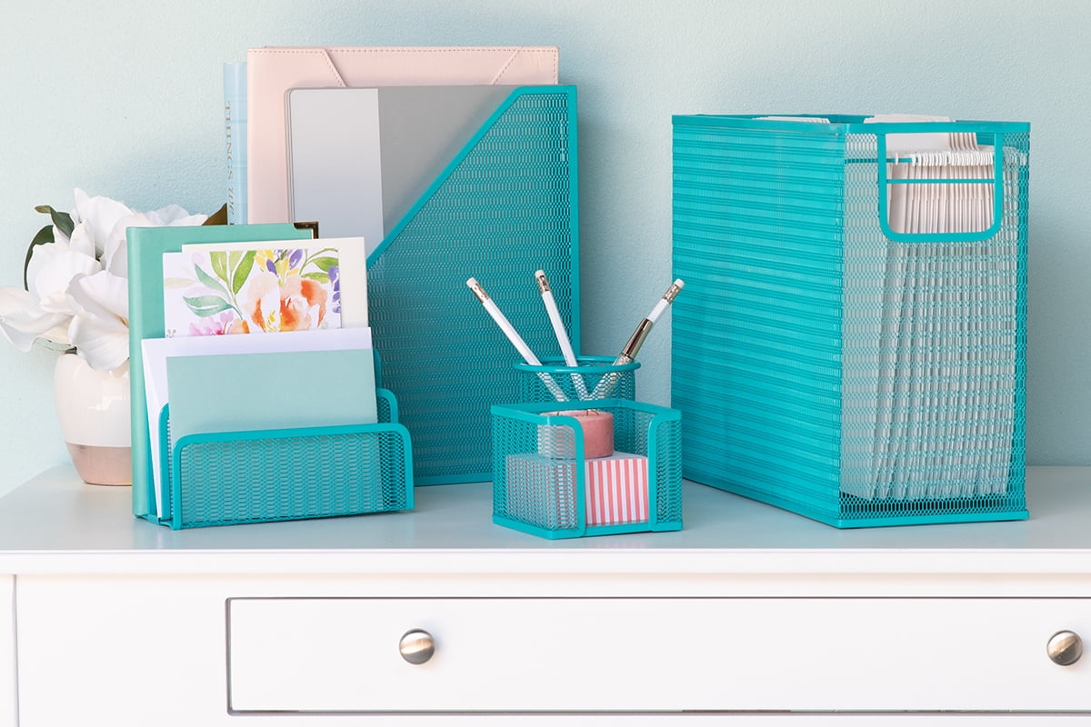 Blu Monaco 5 Piece Cute Office Supplies Teal Desk Organizer Set
