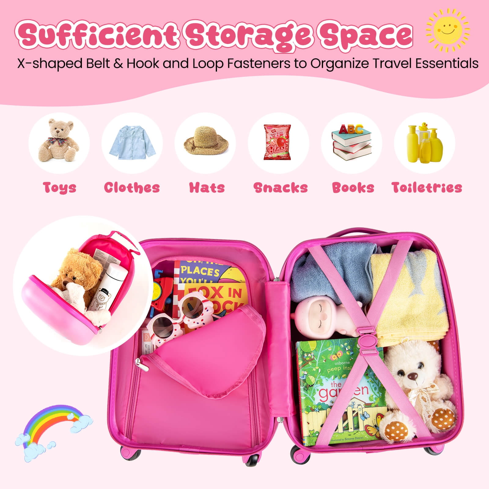 Costway 2PC Kids Carry On Luggage Set 12" Backpack and 16" Rolling Suitcase for Travel Multicolor
