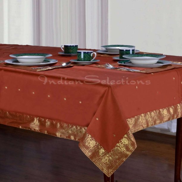 Rust Handmade Sari Tablecloth (India)