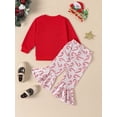 thumbnail image 3 of Wassery Toddler Girls Christmas Outfits Clothes 12M 18M 2T 3T 4T 5T Kids Girls Letter Print Long Sleeve Sweatshirt and Cane Print Flare Pants Set  2Pcs Little Girls Christmas Clothing Set, 3 of 9