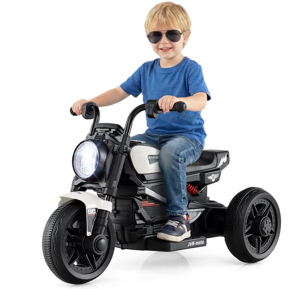 Gymax 6V Kids Motorcycle w/Song Story LED Headlights Accelerator Pedal&3 Wheels White