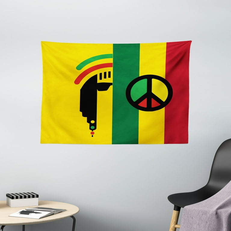Rasta Tapestry Iconic Barret Reggae Jamaican Music Culture with Peace Symbol and Borders Wall Hanging for Bedroom Living Room Dorm Decor 60W X 40L Inches Red Marigold and Green by Ambesonne