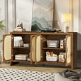 thumbnail image 5 of Sideboard Cabinet with 4doors, Buffet Cabinet, Rattan Cabinets with Storage, for Kitchen Living Room, Walnut, 5 of 6