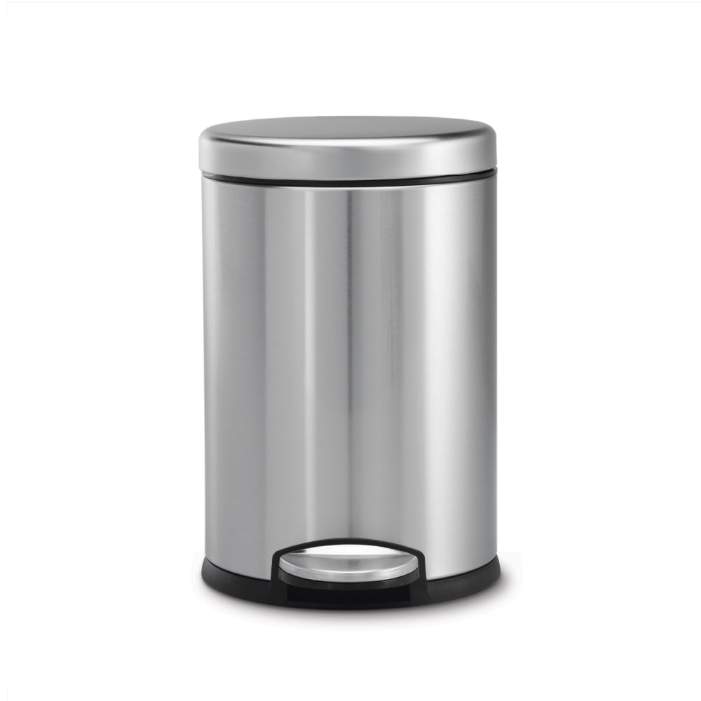simplehuman Bathroom Trash Can, 1.2 Gallon Step Garbage Bin with Soft Close Lid, Brushed Stainless Steel