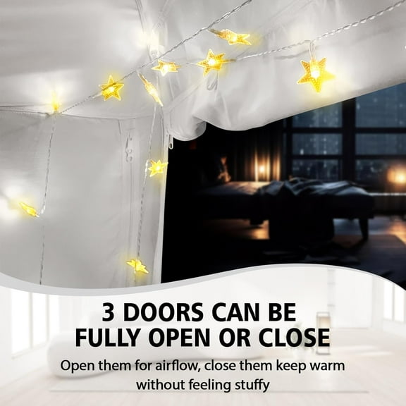 Bed Tent Bed Canopy Breathable 100% for Adult and Kids- Original Design Light Reduction 93% Sleeping Dream Tents Indoor Portable Big Space with String Light 3 Doors Twin Full Queen King Size