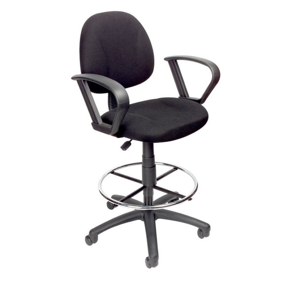 Boss Office Products Contoured Comfort Fabric Drafting Stool with Loop Arms in Black