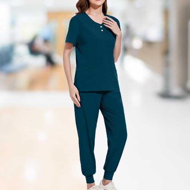 Las mujeres friegan los trajes respirables determinados del trabajo de del uniforme para el salón de belleza del BALNEARIO de la yoga Azul