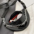 thumbnail image 2 of Bolsa de pecho de moda para mujer PU con cadena de cuentas Fanny cintura bandolera (negro) Likrtyny Para Estrenar, 2 of 9