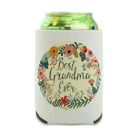 Best Grandma Ever Floral Can Cooler - Drink Sleeve Hugger Collapsible Insulator - Beverage Insulated