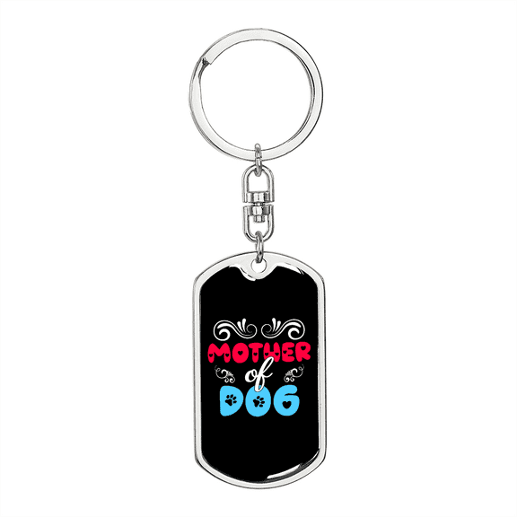 Mother of Dog Red Blue  Stainless Steel or 18k Gold Premium Swivel Dog Tag Keychain