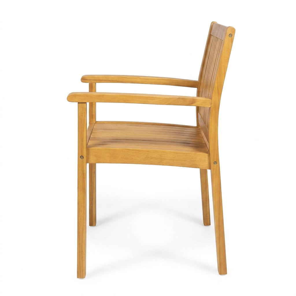 Outdoor Dining Chair Set of 2 with Acacia Wood and Slat Panel Back, Patio Chairs and Garden Seating for Backyard Deck, Teak
