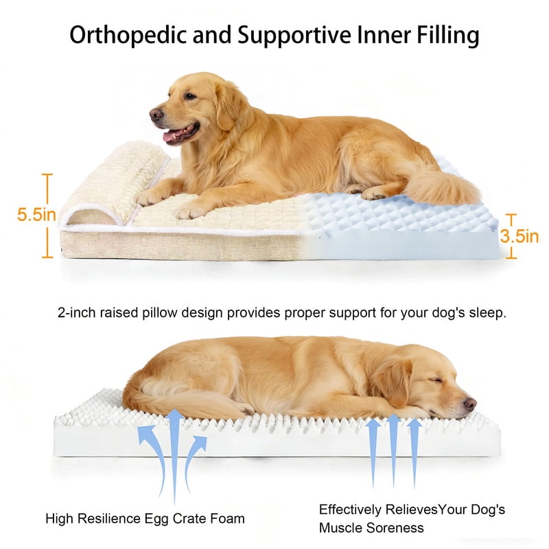 Exclusivo Mezcla Orthopedic Dog Bed with Head Pillow for Extra Large Dogs, Removable and Machine-Washable Cover, 56"X40", Ivory