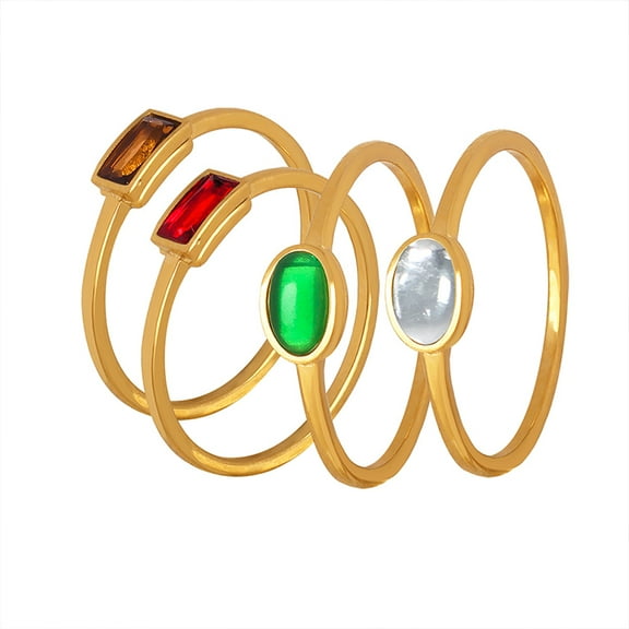 MIREE Minimalist Gemstone Ring Set- 18K Gold Plated Daity Ring with Red, Green, ir White Stone-Elegant Thin Band Fashion Jewelry for Women (7)