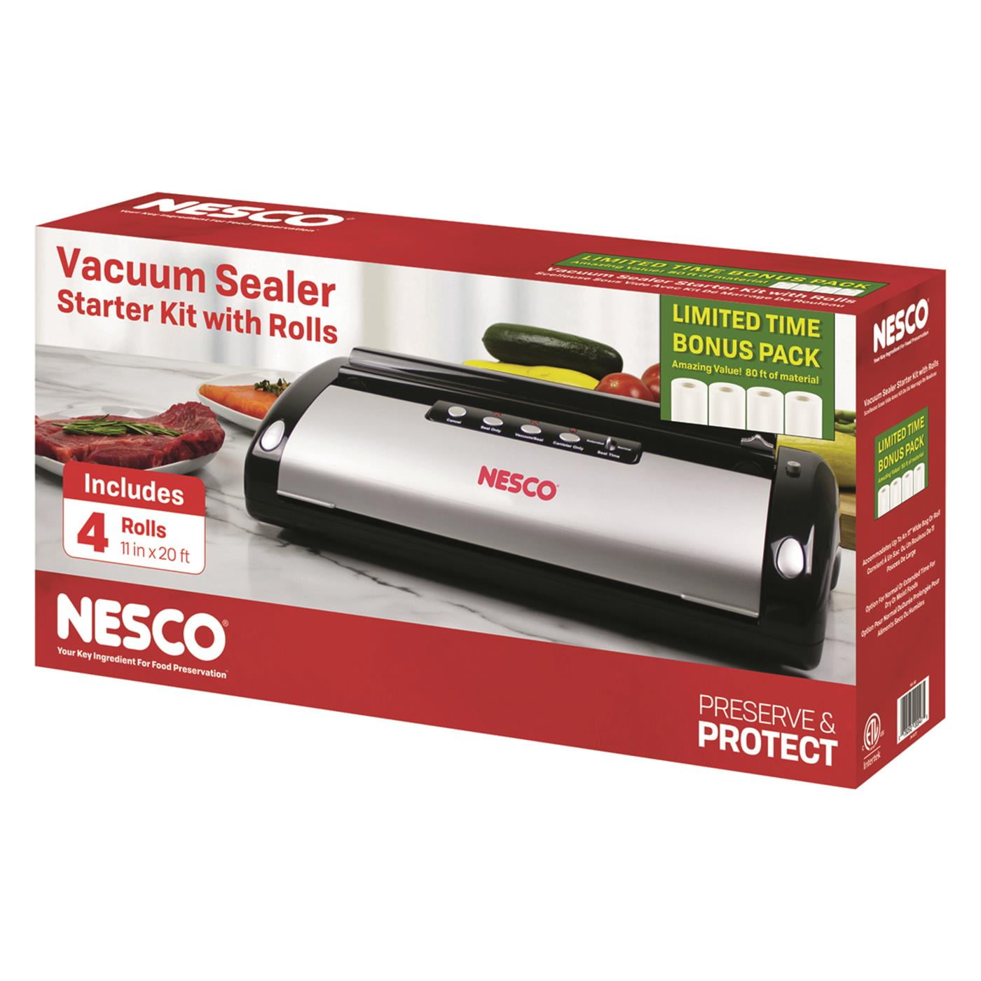 Nesco VS-02 Vacuum Sealer Value Pack with 4- 11 inch x 20' Rolls (Holiday discount)