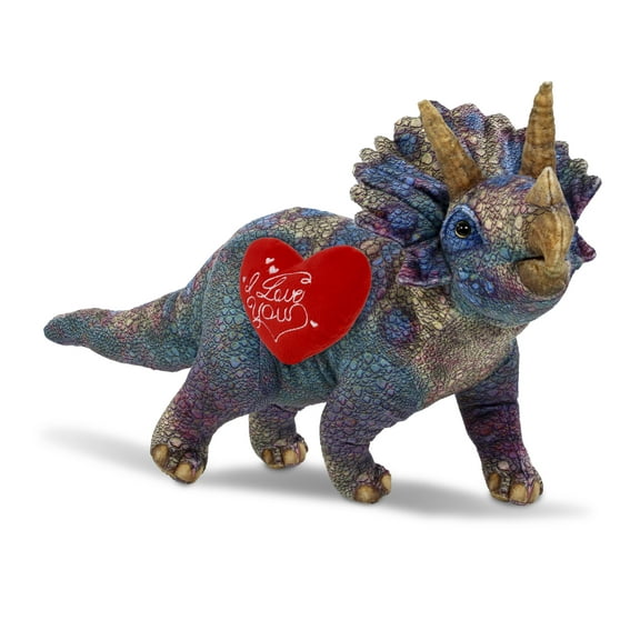 DolliBu I Love You Plush Wild Collection Triceratops Dinosaur - Cute Stuffed Animal Dinosaur with Red Heart Plush for Valentines, Anniversary, Romantic Date, Boyfriend, or Girlfriend Gift - 23 Inches
