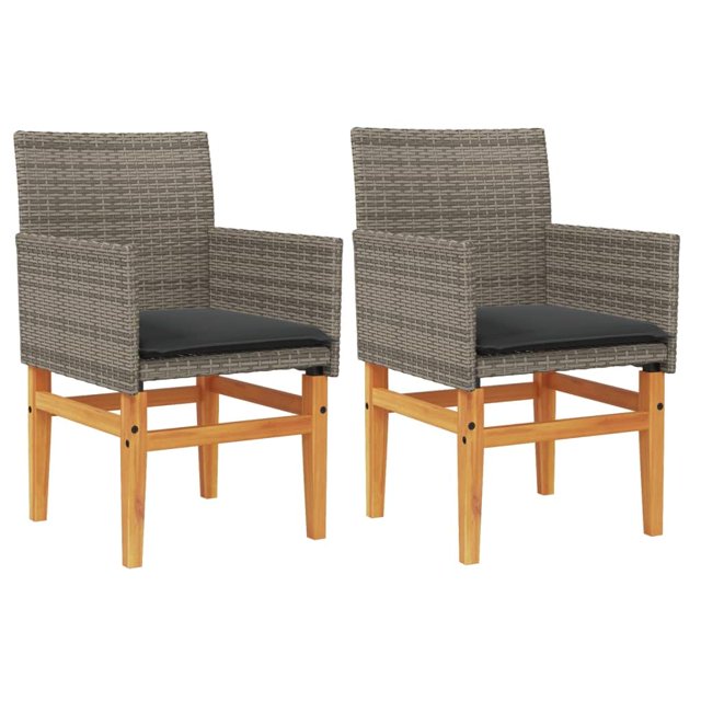Sillas de patio VidaXL gris poliratán y madera, tumbona de exterior