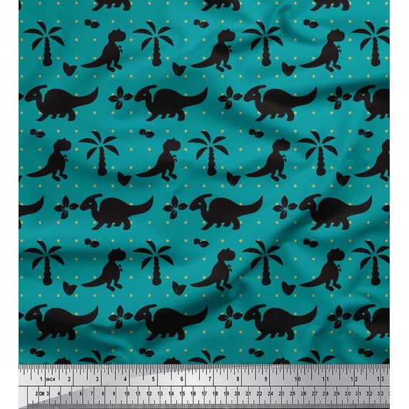 Soimoi Rayon Fabric Dot,Tree & Dinosaur Jungle Printed Craft Fabric by the Yard 56 Inch Wide